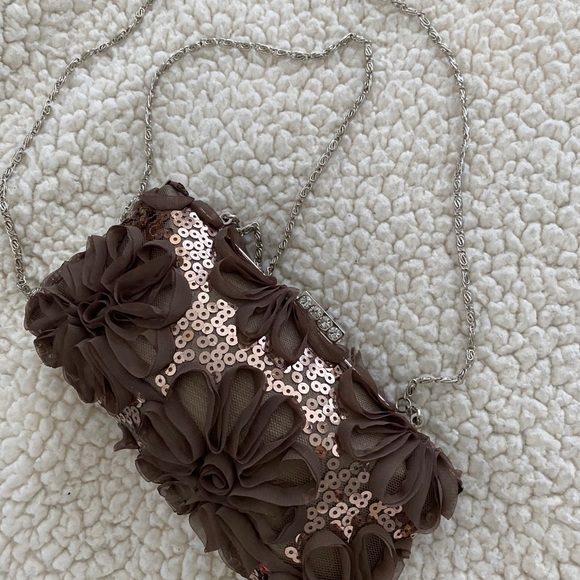 Sequin Design w/ Flowers Clutch - Picture 1 of 6